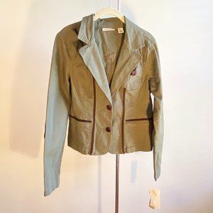 DKNY Army Green Cotton Blazer with Suede Elbow Patches (NWT)